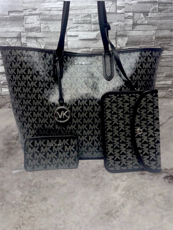 Michael Kors Handbags - Michael Kors Eliza XL Tote + Pouch & Wallet Set MK Signature Logo Black